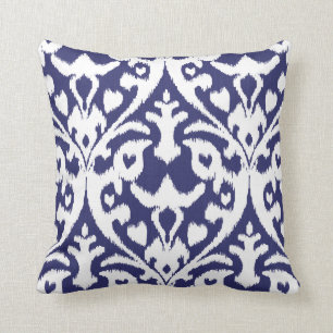 Cool blue and white ikat tribal pattern cushion