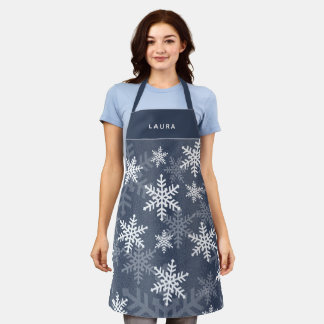 Cool Blue And White Snowflakes Christmas Holiday Apron