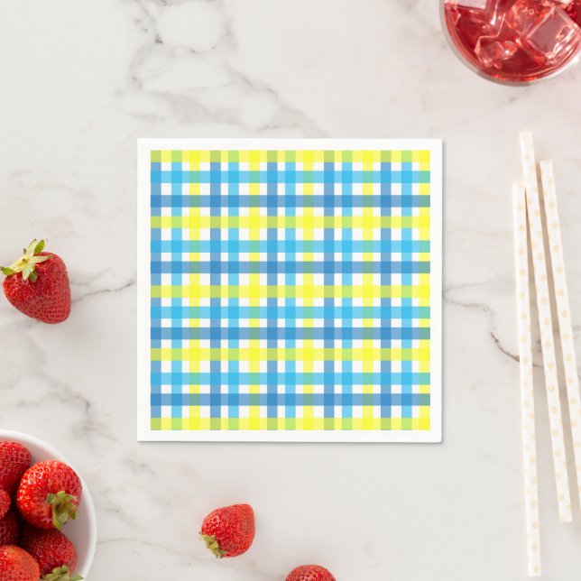 Cool blue and yellow stripes party napkin (Insitu)