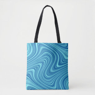 Cool Blue/Aqua/Turquoise Curvy Lined Abstract Tote Bag