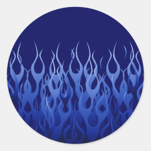 Cool Blue Automotive Racing Flames Classic Round Sticker