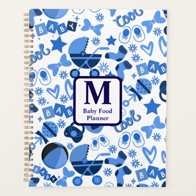 cool blue Baby boy Nursery Pattern personalised Planner (Front)