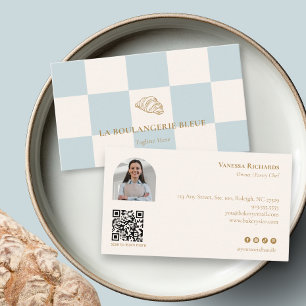 Cool Blue Bakery Croissant QR Photo Business Card