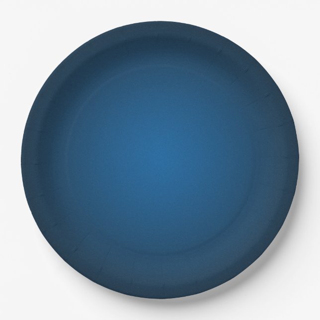 Cool Blue-Black Grainy Vignette Paper Plate (Front)