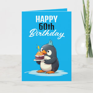 Cool Blue & Black Penguin Husband 60th Birthday Card