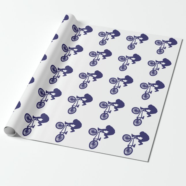 Cool Blue BMX Biker Wrapping Paper (Unrolled)
