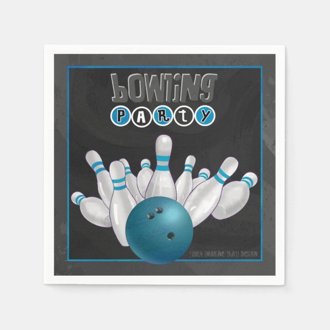 Cool Blue Bowling Party Paper Napkins (Front)