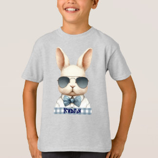 Cool Blue Bowtie Easter Bunny Personalised T-Shirt