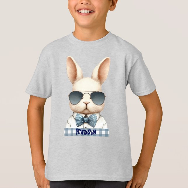 Cool Blue Bowtie Easter Bunny Personalised T-Shirt (Front)