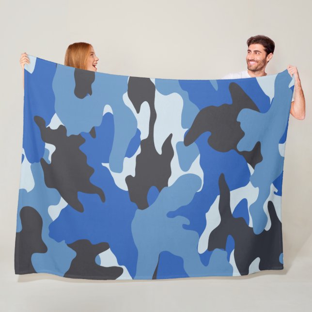 Cool Blue Camo Military Custom Fleece Blankets (In Situ)