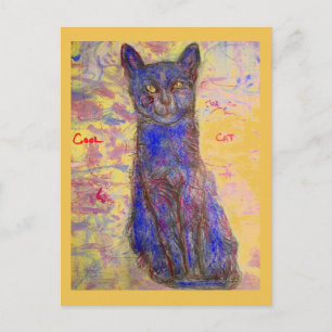 cool blue cat postcard