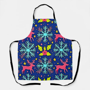 Cool Blue Christmas Reindeer Pattern Design Apron