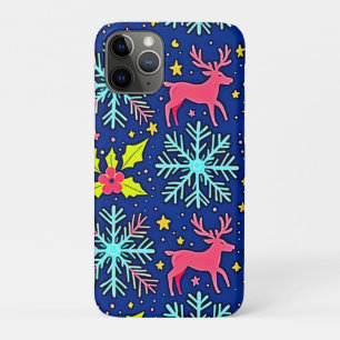 Cool Blue Christmas Reindeer Pattern Design Case-Mate iPhone Case