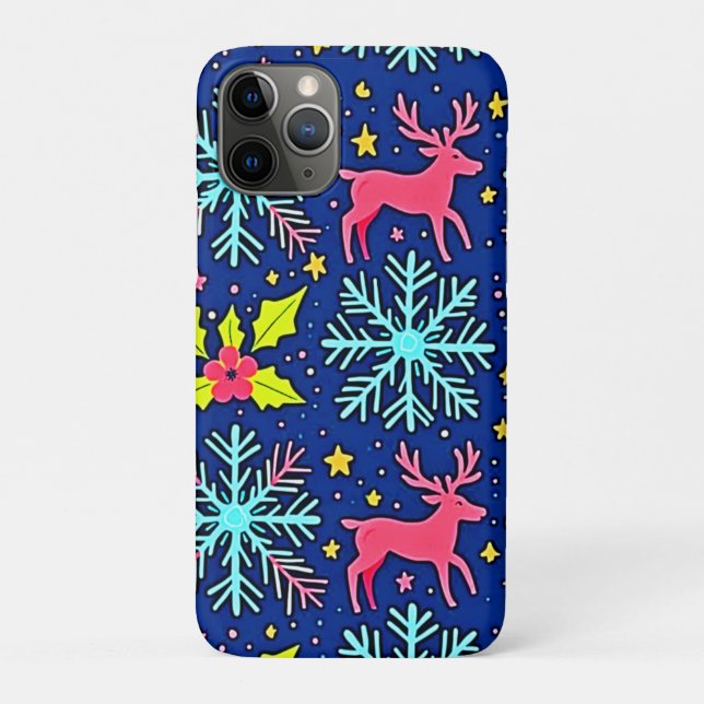Cool Blue Christmas Reindeer Pattern Design Case-Mate iPhone Case (Back)
