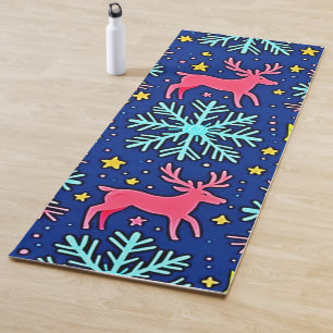Cool Blue Christmas Reindeer Pattern Design Yoga Mat