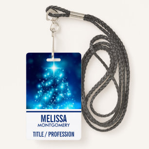 Cool Blue Christmas Tree with Sparkling Lights ID Badge