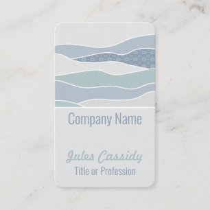 Cool Blue Curved Stripes Abstract Wave Vertical Business Card