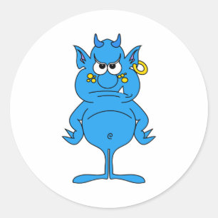 cool blue devil with an attitude classic round sticker