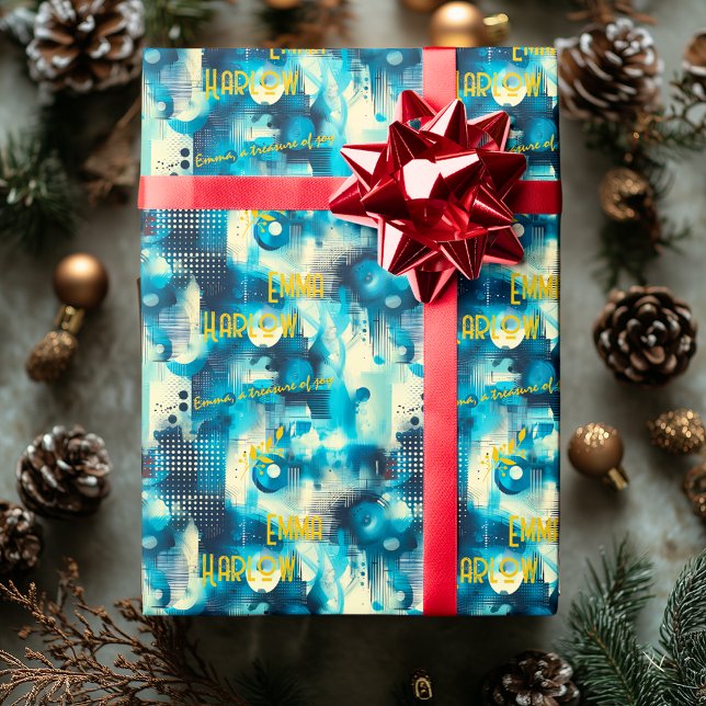 Cool Blue Digital Inspired Custom Gift Wrap (Creator Uploaded)