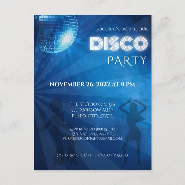 Cool Blue Disco Ball Party Postcard (Front)