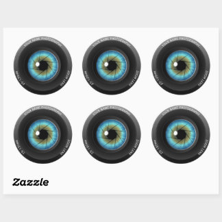 Cool Blue Eye Camera Lens Custom Name Photographer Classic Round Sticker