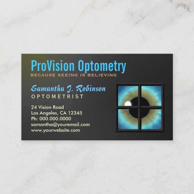 Cool Blue Eye Through Window Optometrist Eyecare Business Card (Front)