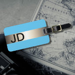Cool Blue Faux Metal Stripe Bold Monogram Luggage Tag<br><div class="desc">Elegant customisable blue luggage tag with FAUX metal stripe and your bold monogram.</div>