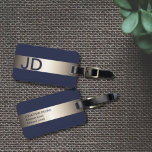 Cool Blue Faux Metal Stripe Bold Monogram Luggage Tag<br><div class="desc">Elegant customisable blue luggage tag with FAUX metal stripe and your bold monogram.</div>