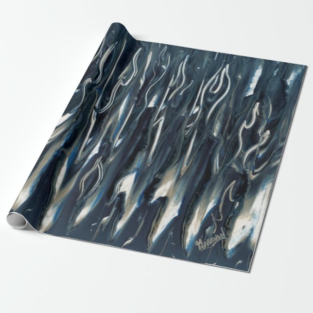 Cool Blue Flames Wrapping Paper (Unrolled)