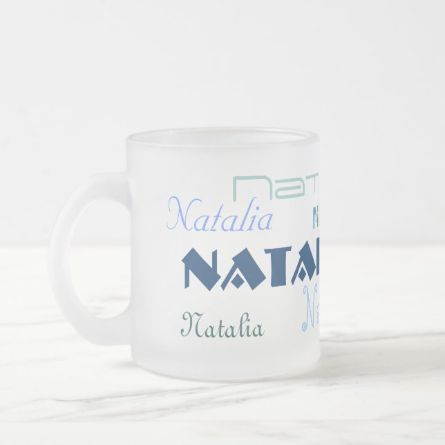 Cool Blue Fonts Your Name Personalised Frosted Glass Coffee Mug (Left)