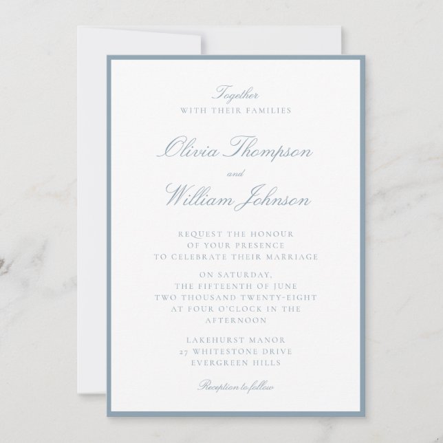 Cool Blue Framed Wedding Invitation (Front)