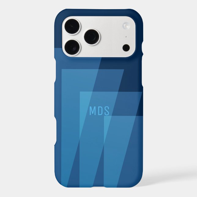 Cool Blue Geometric Pattern Monogram iPhone Case (Back)