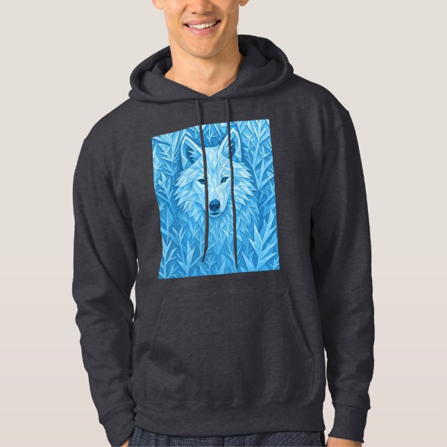 Cool Blue Geometric Wolf Low Poly Abstract Premium Hoodie (Front)
