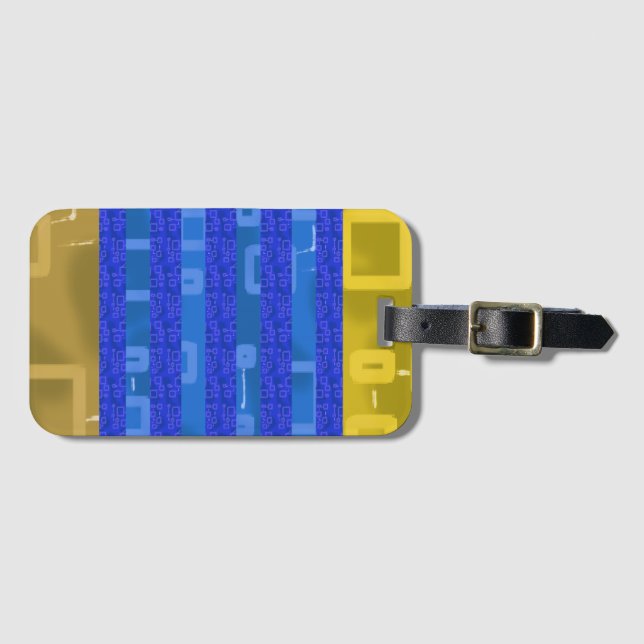 Cool Blue Gold Geometric Stripes Luggage Tag (Front Horizontal)