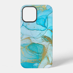 Cool Blue Gold Unique Watercolor Swirl Pattern iPhone 12 Case