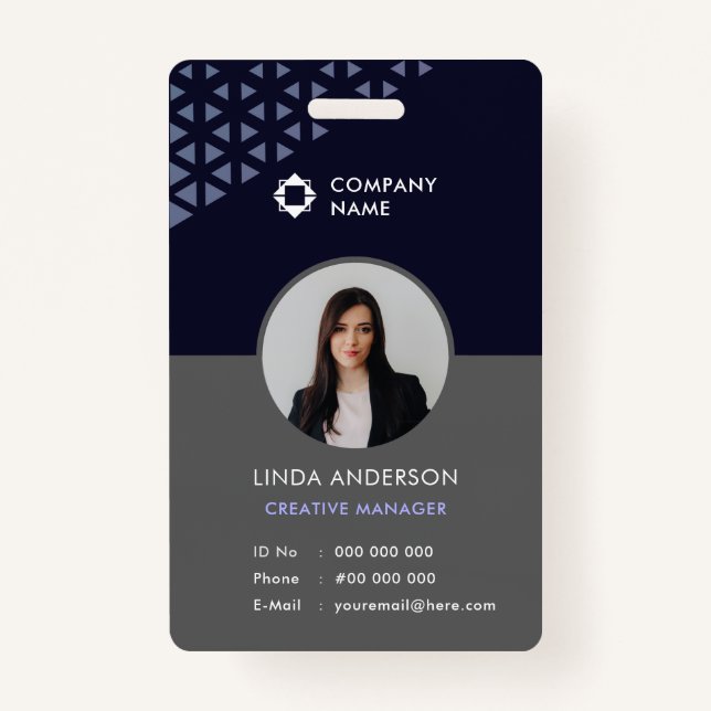 Cool Blue Gray Employee Photo ID Geometric Pattern ID Badge (Front)