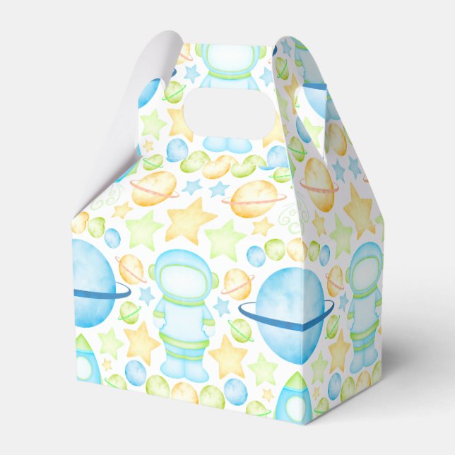 Cool Blue & Green Boys Outer Space Astronaut Favour Box (Front Side)