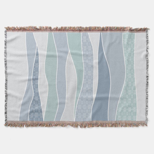 Cool Blue Green Curved Stripes Abstract Waves Throw Blanket (Front)