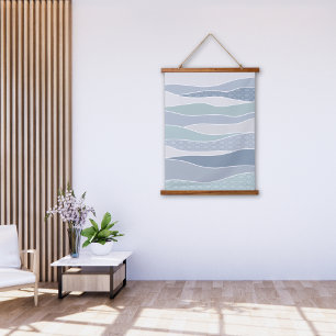 Cool Blue Green Curves Abstract Waves Hanging Tapestry