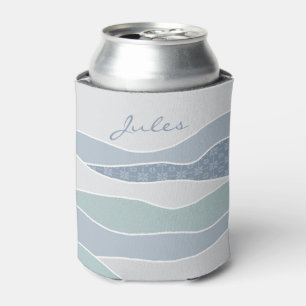 Cool Blue Green Curves Abstract Waves Name Can Cooler