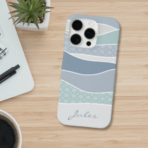 Cool Blue Green Curves Abstract Waves Name iPhone 16 Pro Case