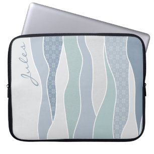 Cool Blue Green Curves Abstract Waves Name Laptop Sleeve