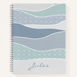 Cool Blue Green Curves Abstract Waves Name Notebook