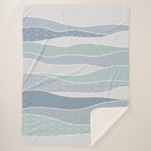 Cool Blue Green Curves Abstract Waves Sherpa Blanket