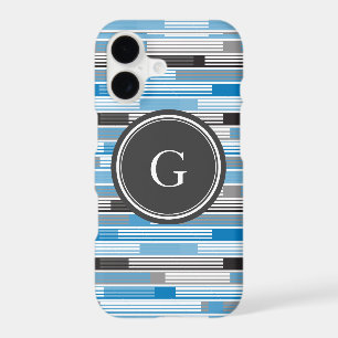 Cool blue grey black stripes Custom Monogram