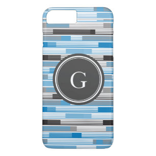 Cool blue grey black stripes Custom Monogram Case-Mate iPhone Case