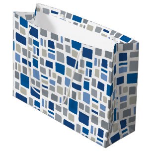 Cool Blue & Grey Colours Wonky Squares & Rectangle Large Gift Bag
