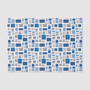 Cool Blue & Grey Colours Wonky Squares & Rectangle Tissue Paper