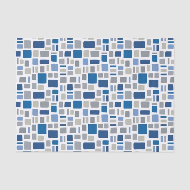 Cool Blue & Grey Colours Wonky Squares & Rectangle Tissue Paper (Front)