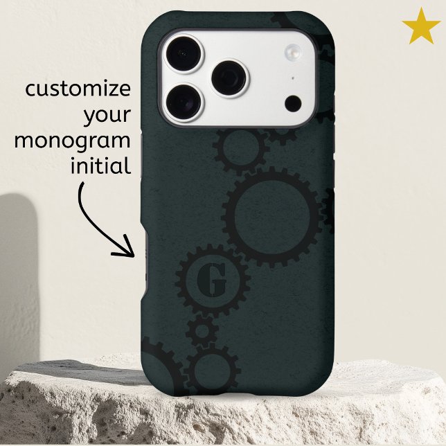 Cool Blue Grunge Cogs & Gears Monogrammed Initial (Creator Uploaded)